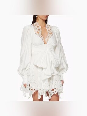 NWT Acler Vicount Ivory Eyelet Scalloped Lace Mini Dress with Bow Detail
